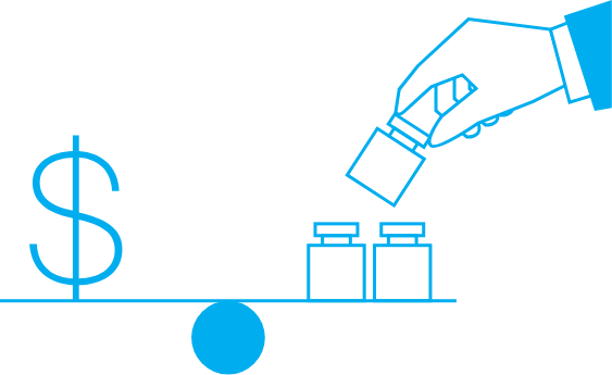 Supply and demand portrayed on a scale to determine the price of a stock.